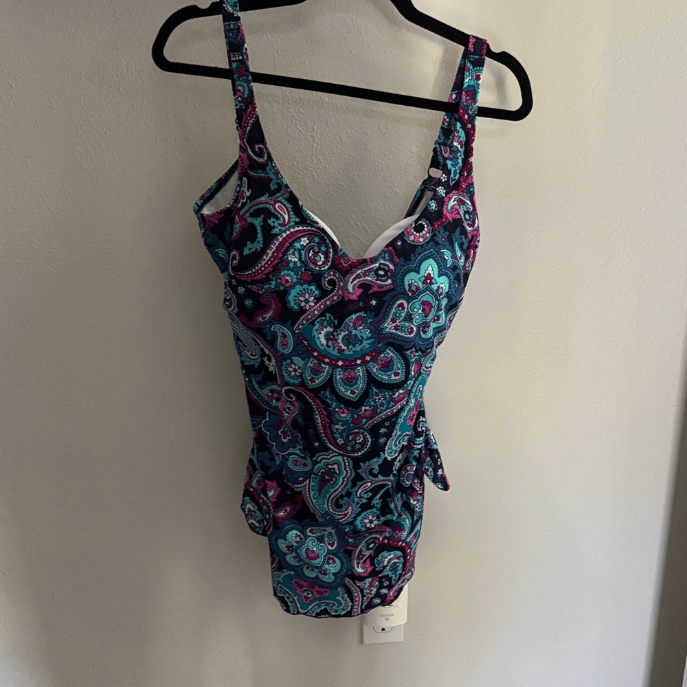 Women’s Blue Paisley Swim Sarong One-Piece